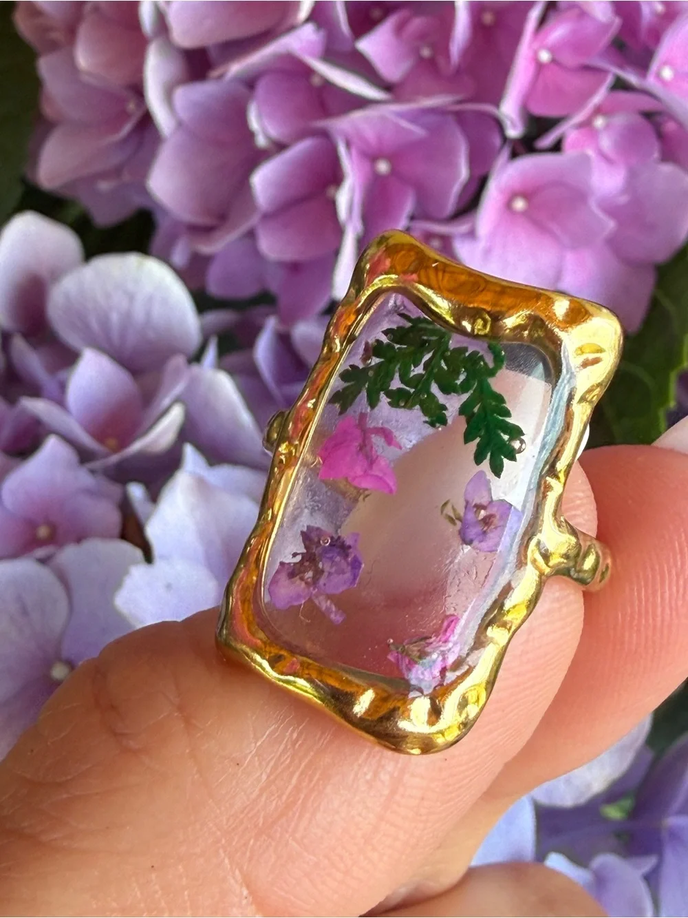 Adjustable Gold Pressed Flower Rings set of 4|Vintage Botanical Statement Jewery